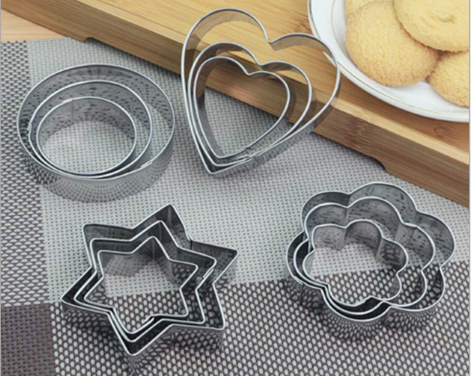 Set of stainless steel cookie cutters in various shapes