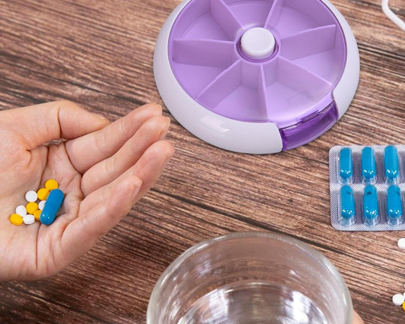 Pill Box Medicine Dispenser 7-Day Week Weekly Whee Cute Portable fruit style 7 grid seal rotation Pill Organizer Medicine Box (1 Pc)