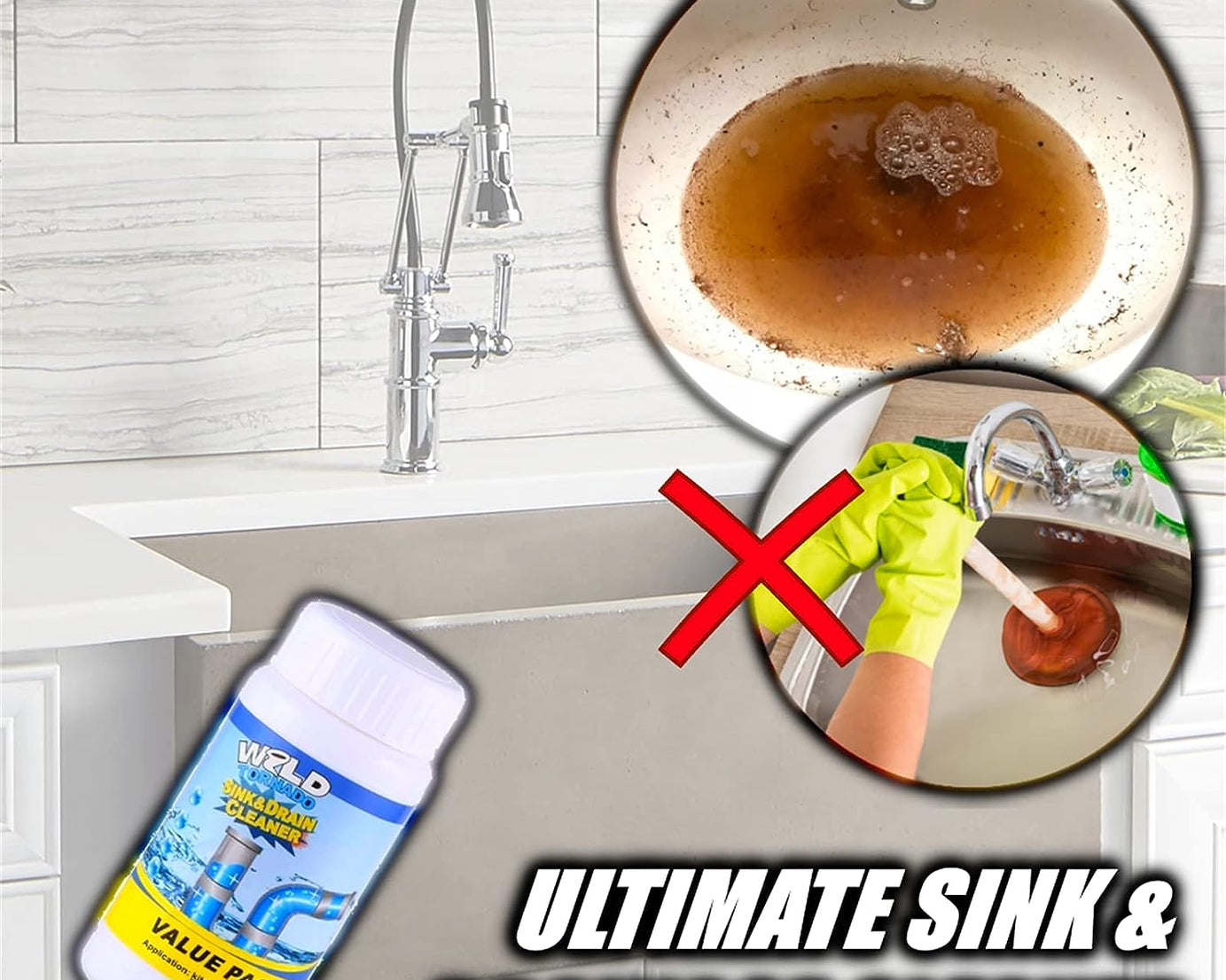 Powerful Sink and Drain Cleaner, Portable Powder Cleaning Tool Super Clog Remover Chemical Powder Agent for Kitchen Toilet Pipe Dredging (110 Gm)