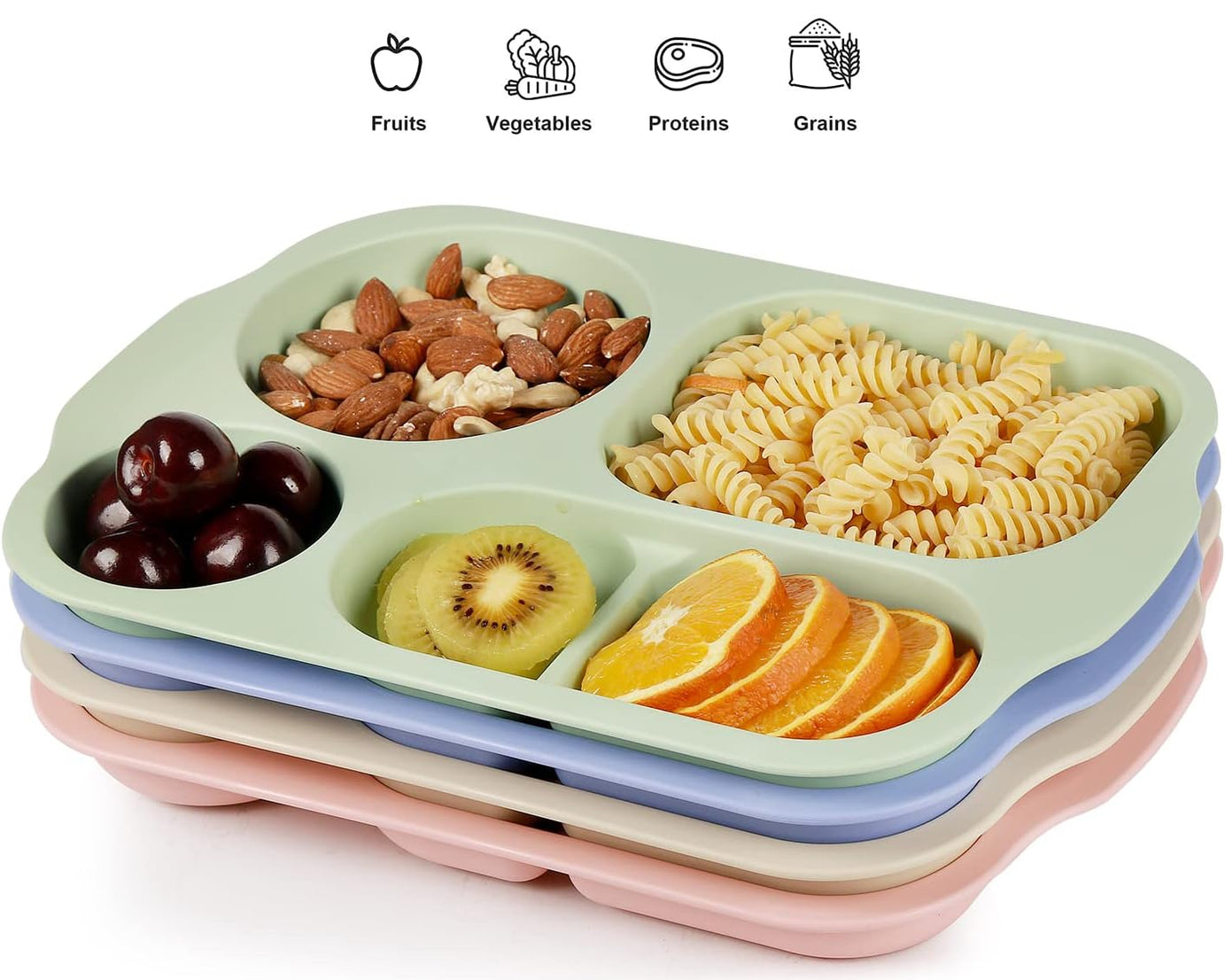 Divided Plates, 5 Compartments 32 CM Split Plates, Shatterproof Separating Plates For Kids And Adults, Microwave and Dishwasher Tableware Set, Multi-Colour, Modern (4 Pc Set)