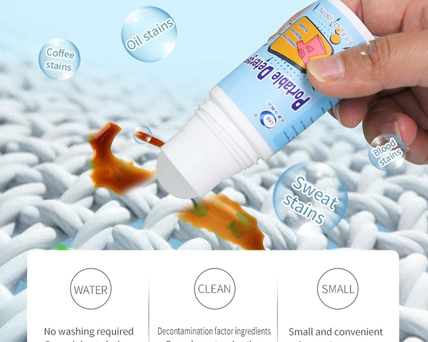 Clothes Stain Remover Bead Design Emergency Stain Rescue Roller-ball Cleaner for Natural Fabric Removes Oil Almost All Types of Fabrics