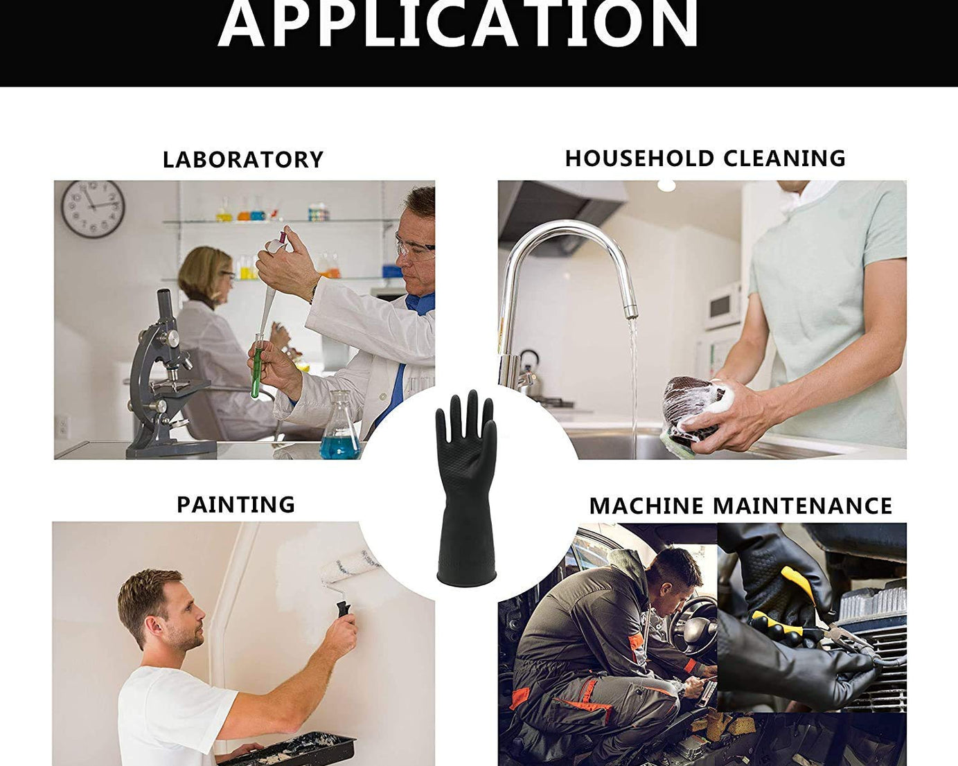 Versatile natural rubber cleaning gloves for household use.