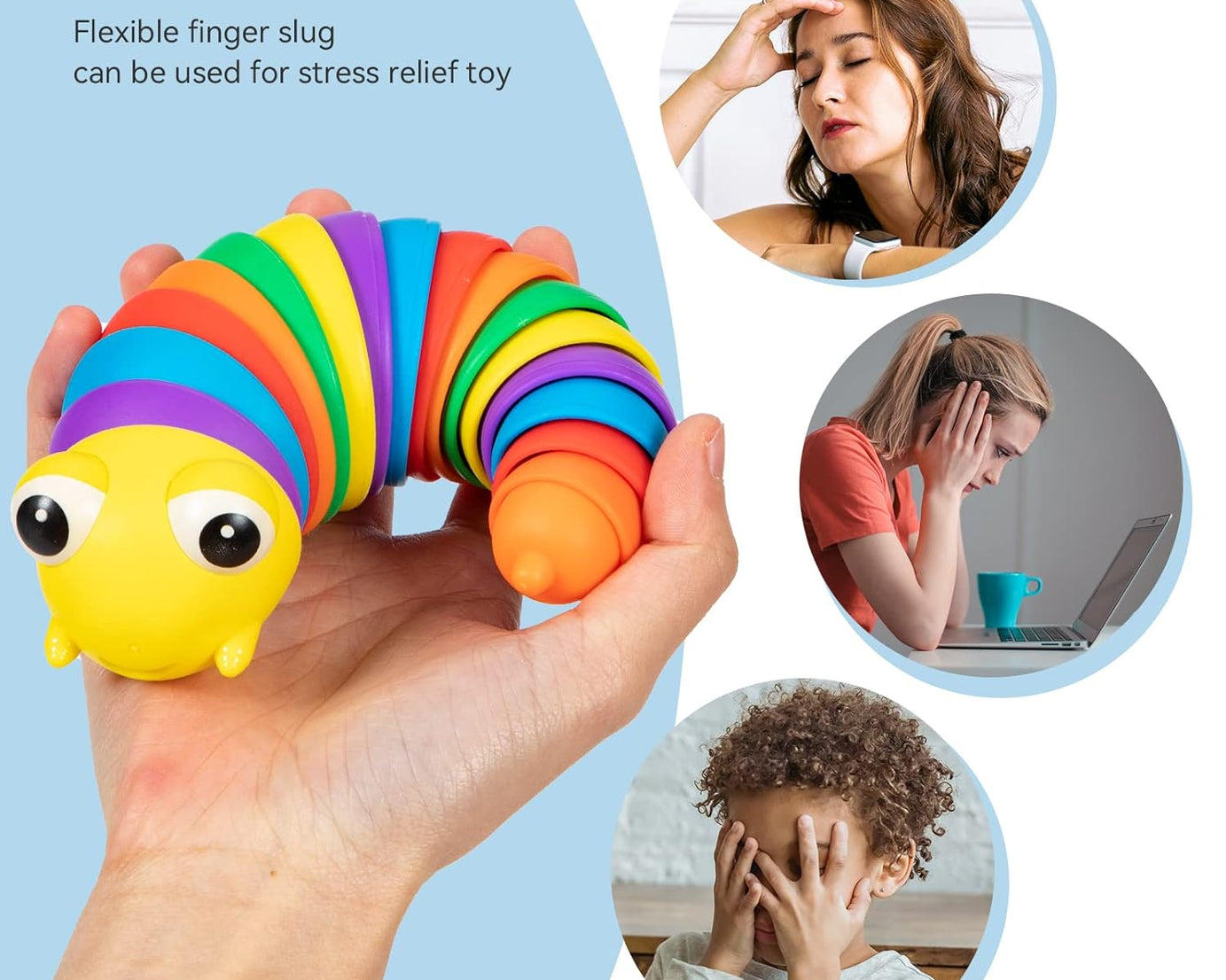 3D Rainbow Color Plastic Slug Fidget Toys, Stress Relieving Toy, Sensory Slug Toy for Boys and Girls, Finger slug Toy, for Autistic, Caterpillar Fidget Toys Stress Relief Gifts for Toddlers Kids Adults  (1 Pc)