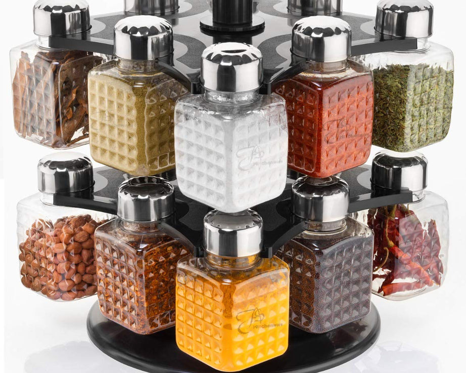 All New Square 16 Bottle Design 360 Degree Revolving Spice Rack Container Condiment, Pieces Set, Square Small Container