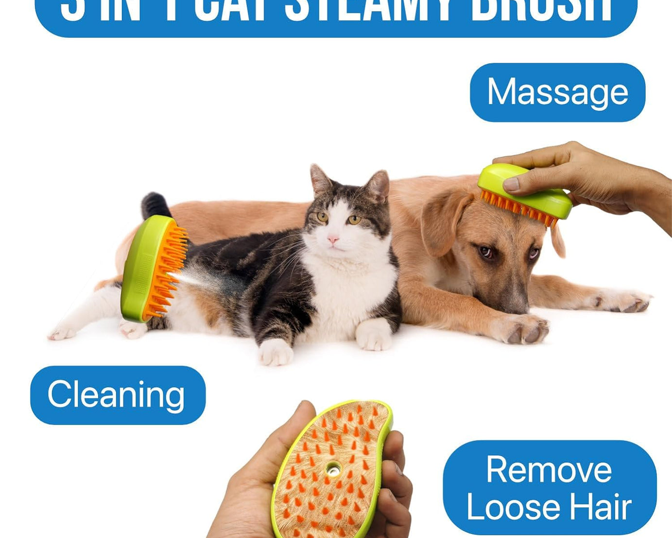 3 In1 Cat Steamy Brush, Self Cleaning Steam Cat Brush Cat Steamer Brush for Massage Cat Grooming Brush Pet Hair Removal Comb for Cat and Dog, for Removing Tangled and Loose Hair