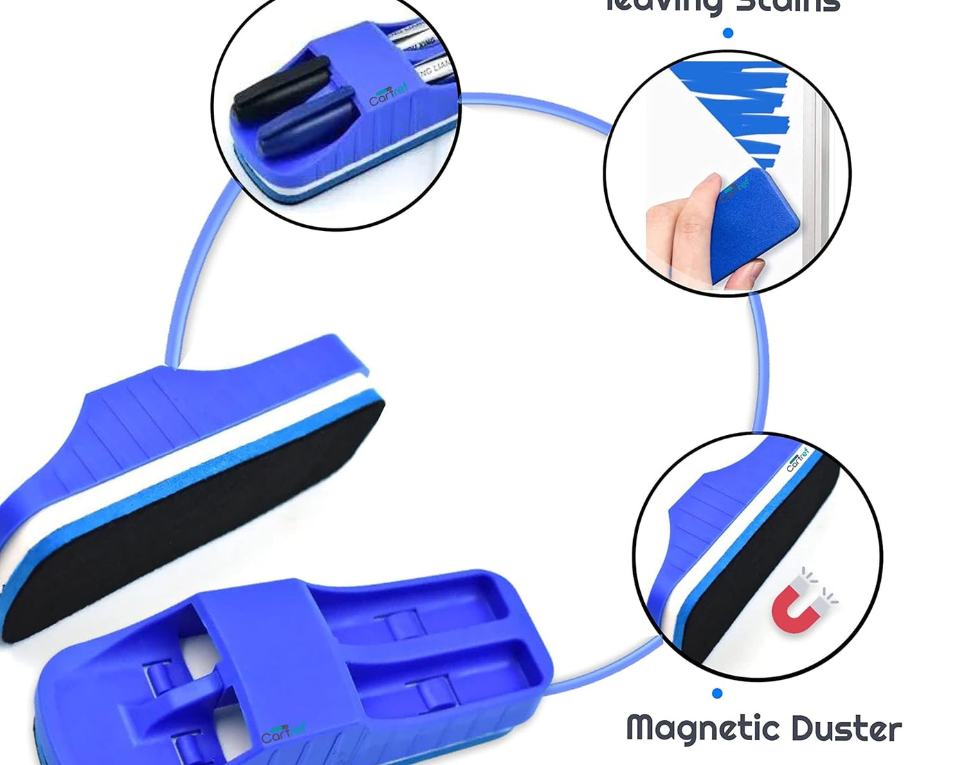 Classroom duster, ruler, and marker set for education.