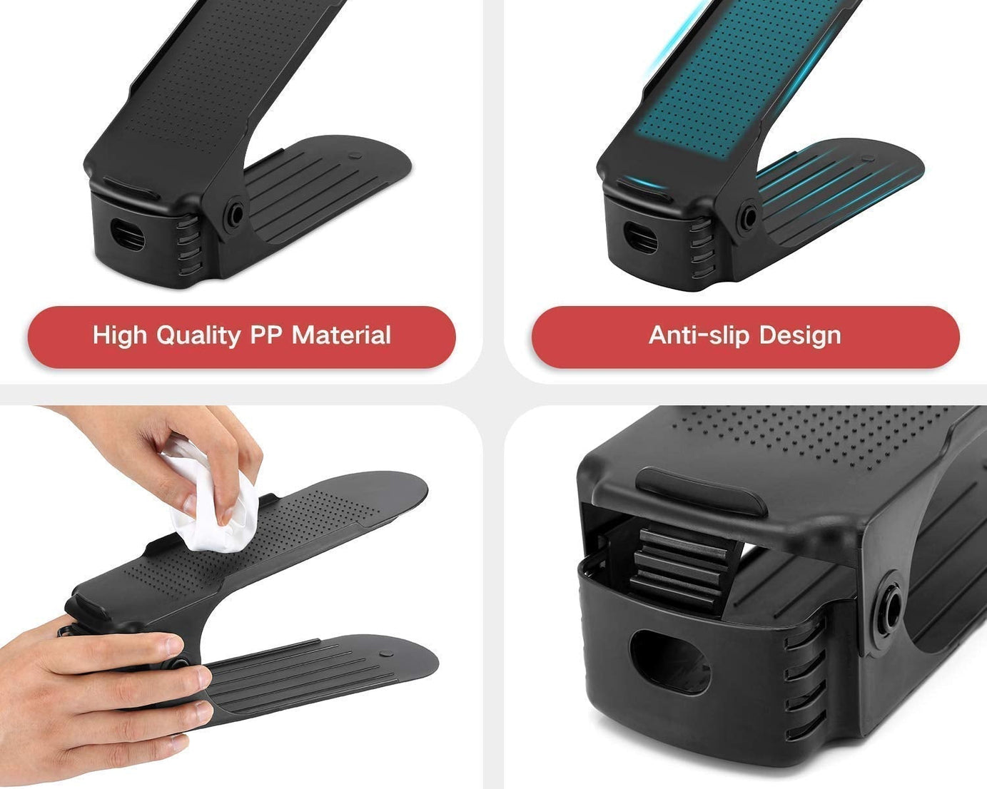 Adjustable and foldable shoe organizer for compact spaces.