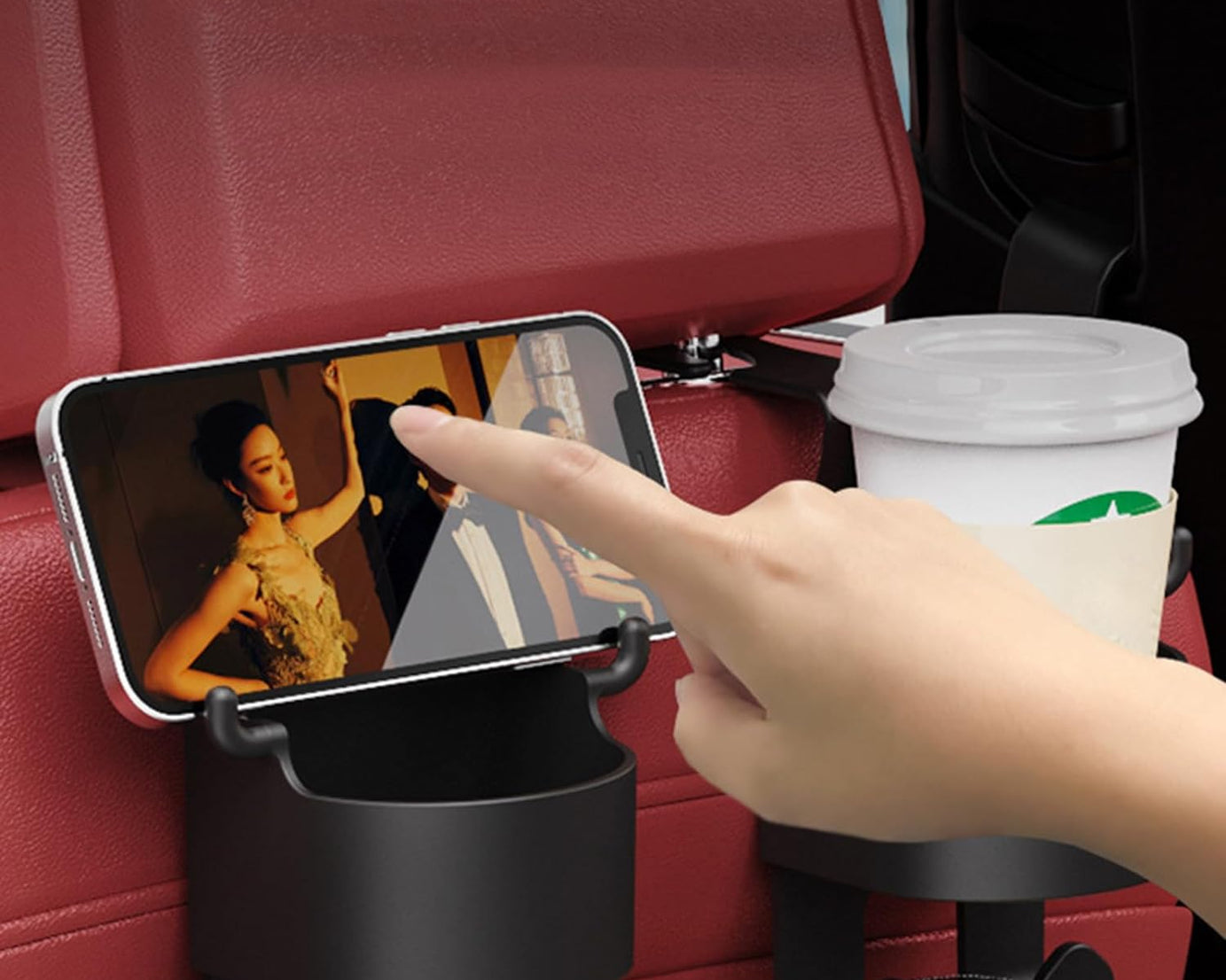 Car Headrest Backseat Organizer, 3 in 1 Automotive Cell Phone Drink cupholder Adapter with Headrest Hooks for Kids and Adults, Multifunctional Storage for Car Travel Accessories