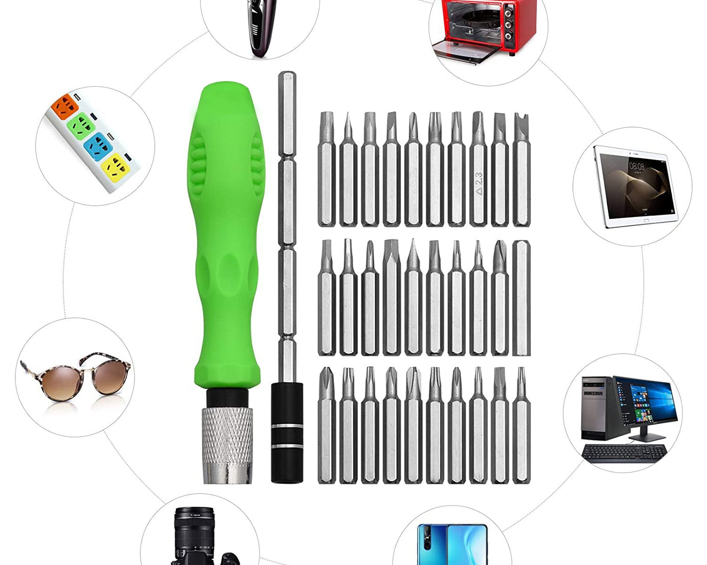 32 in 1 Mini Screwdriver Bits Set with Magnetic Flexible Extension Rod