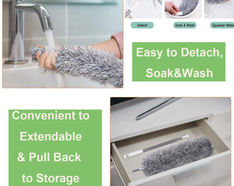 Microfiber Dusters for Cleaning, Telescoping Feather Duster with 100 inches Extendable Handle Pole, Dusting Cleaning Tools for Cleaning High Ceiling, Ceiling Fan, Blinds, Cobwebs, Furniture, Cars