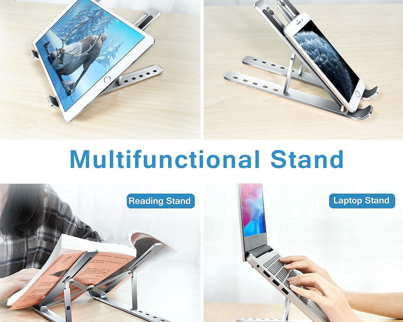 Laptop Stand for Desk | Metal Portable Laptop Stand, with 6 Adjustable Angles | Laptop Riser, Phone, and Tablet Stand | Compatible for All Laptop
