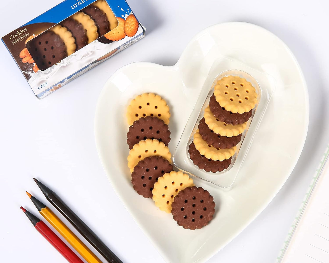 Pack of 6 Erasers Erasers Stationery School Rubber Schools Sketches Office Sign Kid Party Favour Gift Toy Gift Creative Christmas Birthday Gift in Shape Biscuits (6 Pcs Set)