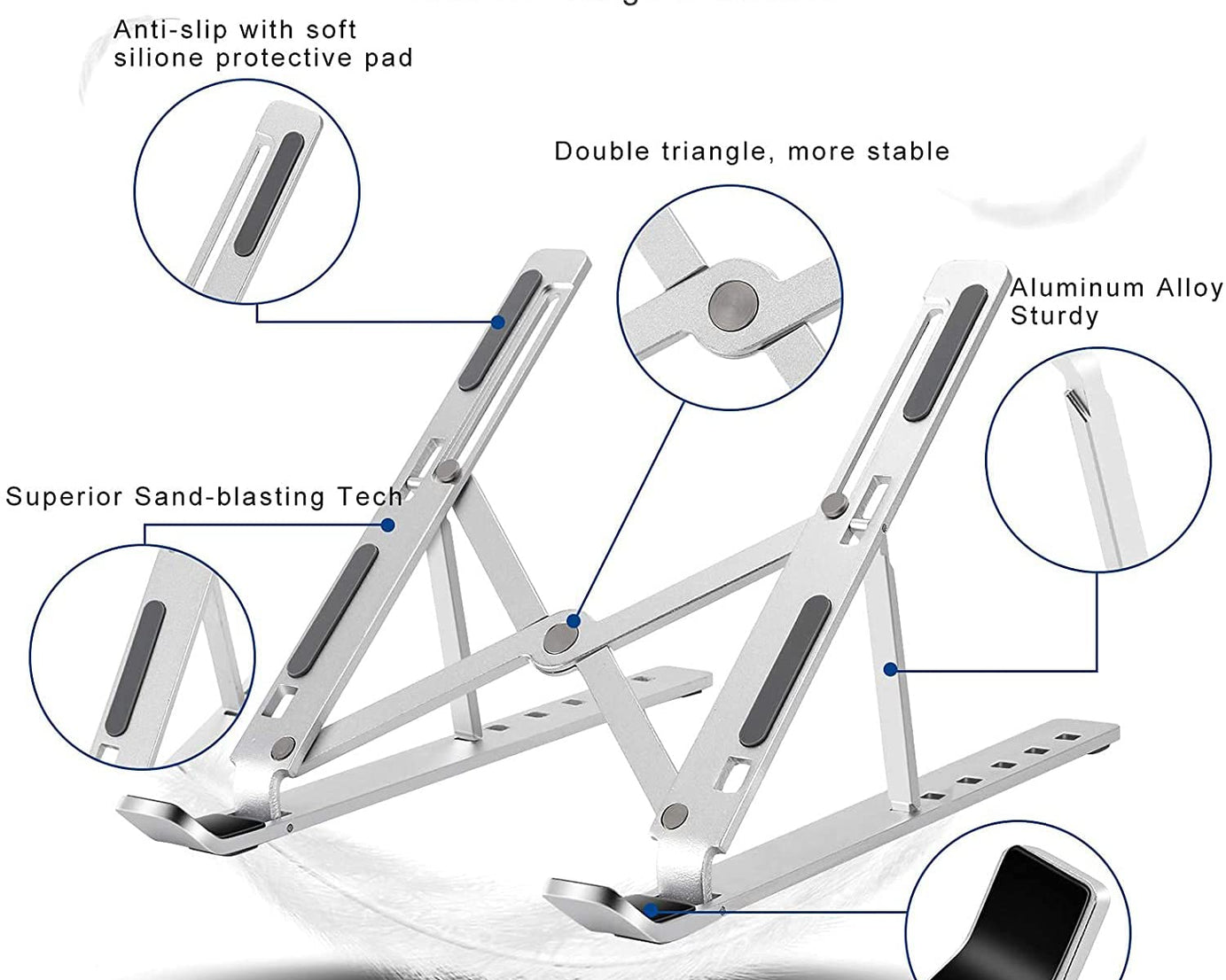 Laptop Stand for Desk | Metal Portable Laptop Stand, with 6 Adjustable Angles | Laptop Riser, Phone, and Tablet Stand | Compatible for All Laptop