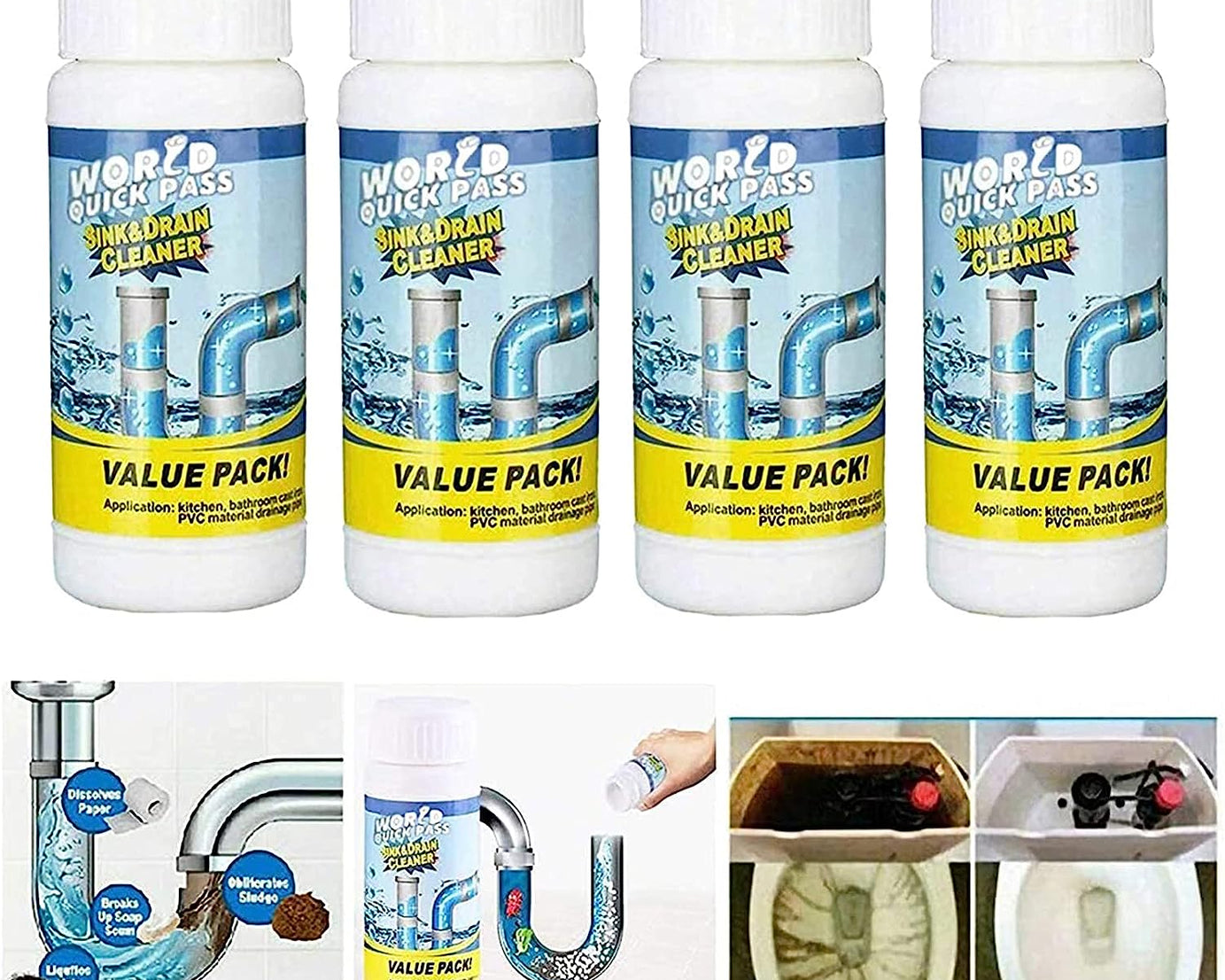Powerful Sink and Drain Cleaner, Portable Powder Cleaning Tool Super Clog Remover Chemical Powder Agent for Kitchen Toilet Pipe Dredging (110 Gm)