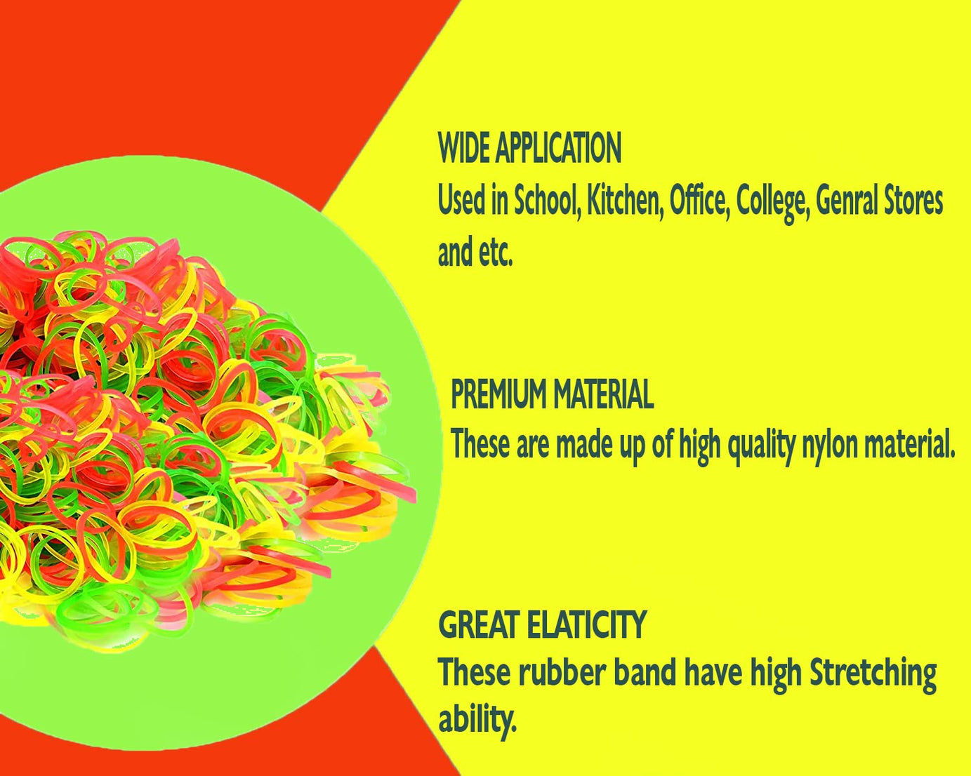 RUBBER BAND FOR OFFICE/HOME AND KITCHEN ACCESSORIES ITEM PRODUCTS, ELASTIC RUBBER BANDS, FLEXIBLE REUSABLE NYLON ELASTIC UNBREAKABLE, FOR STATIONERY, SCHOOL MULTICOLOR