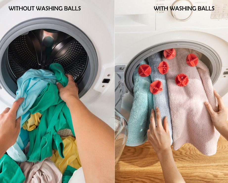 Set of washing balls for laundry without detergent.
