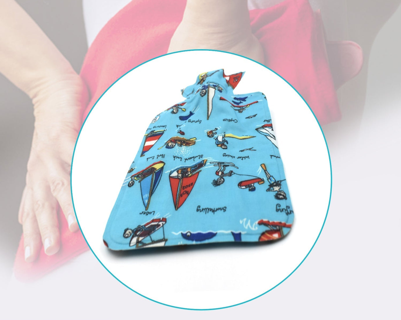 Hot water bottle with soft bag for heat therapy