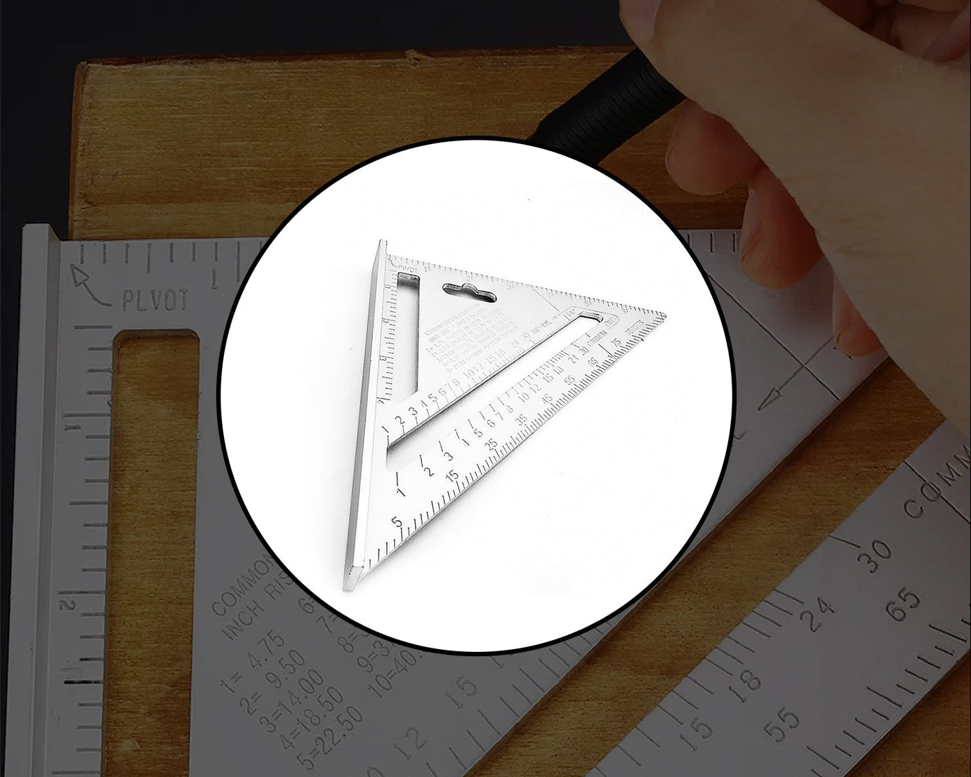 Double side scale triangle tool, precise measurements.