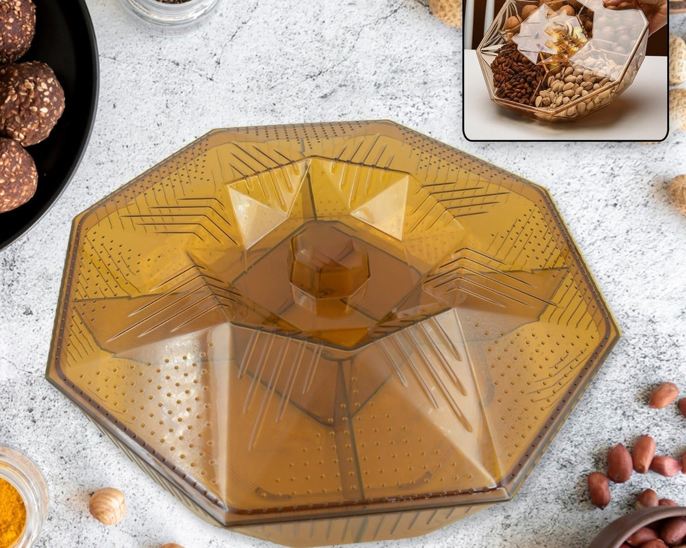 3706 Walnut Dry Fruit Box, Large Size Dry Fruit for Gift, Food Storage Fruit and Candy Plate for Living Room Snack Dry Fruit Candy Creative Storage Box Watermelon Seeds Nuts Acrylic Mesh Trays Snack Plates (1 Pc / Multicolor )