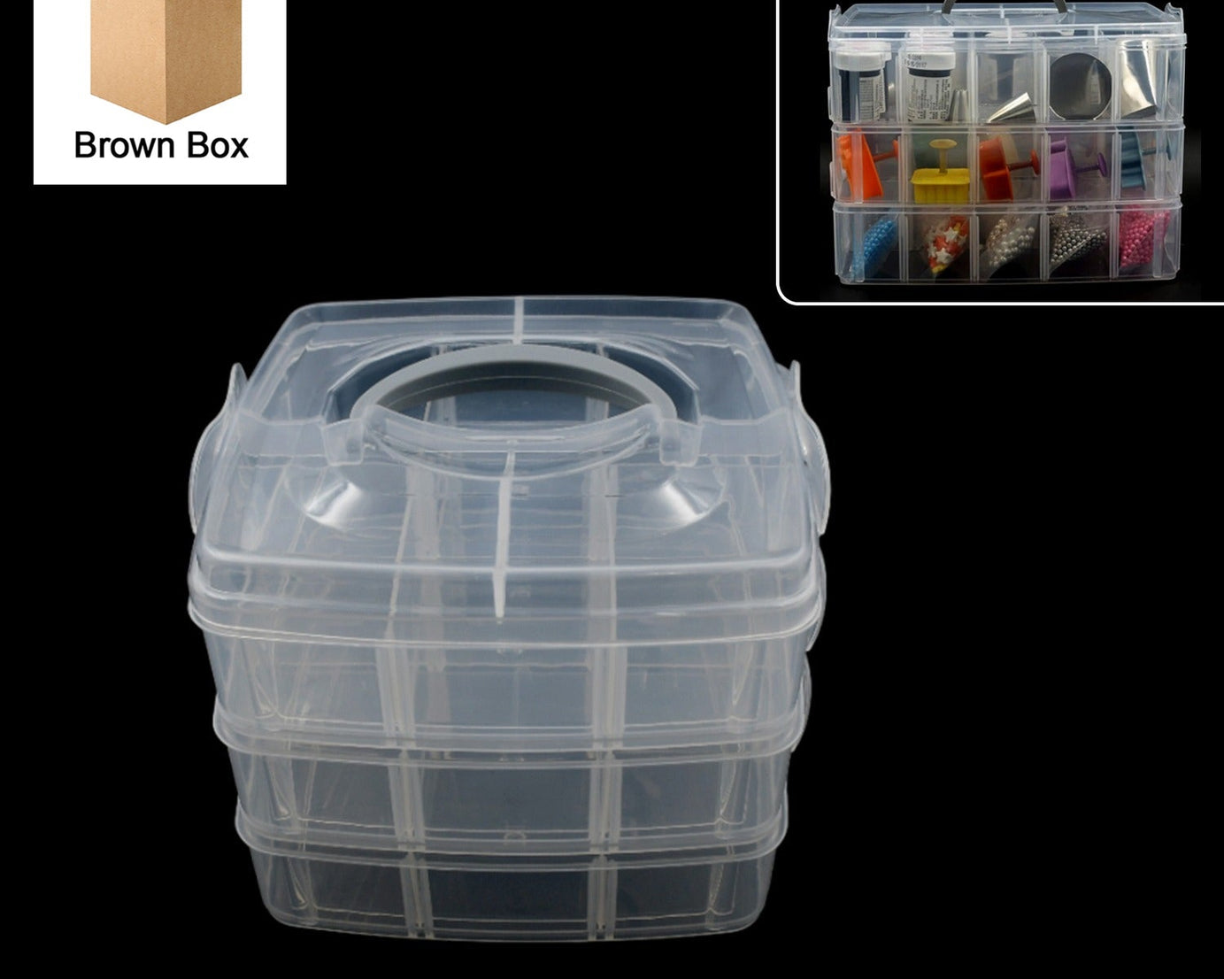 Versatile 18-Grid 3-Layer Transparent Plastic Organizer Box with Adjustable Dividers for Jewelry & Fishing Hooks