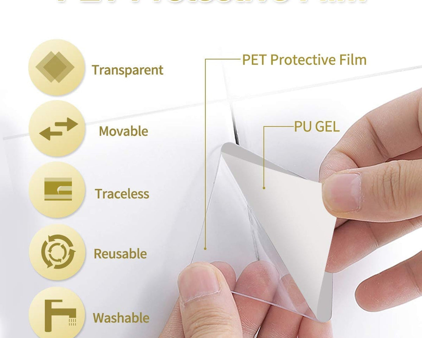 New Double Side Tape Sticker Strong Waterproof Wall Indoor Nano Adhesive No Trace Gel Clear Industrial Multipurpose Removable Use for Bedroom, Home, Kitchen, Hotel (0.6mmx1pc)