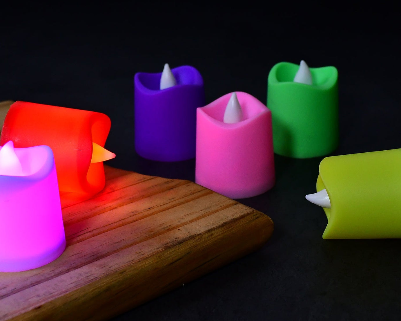 Battery-operated LED tealight candles, ideal for party settings