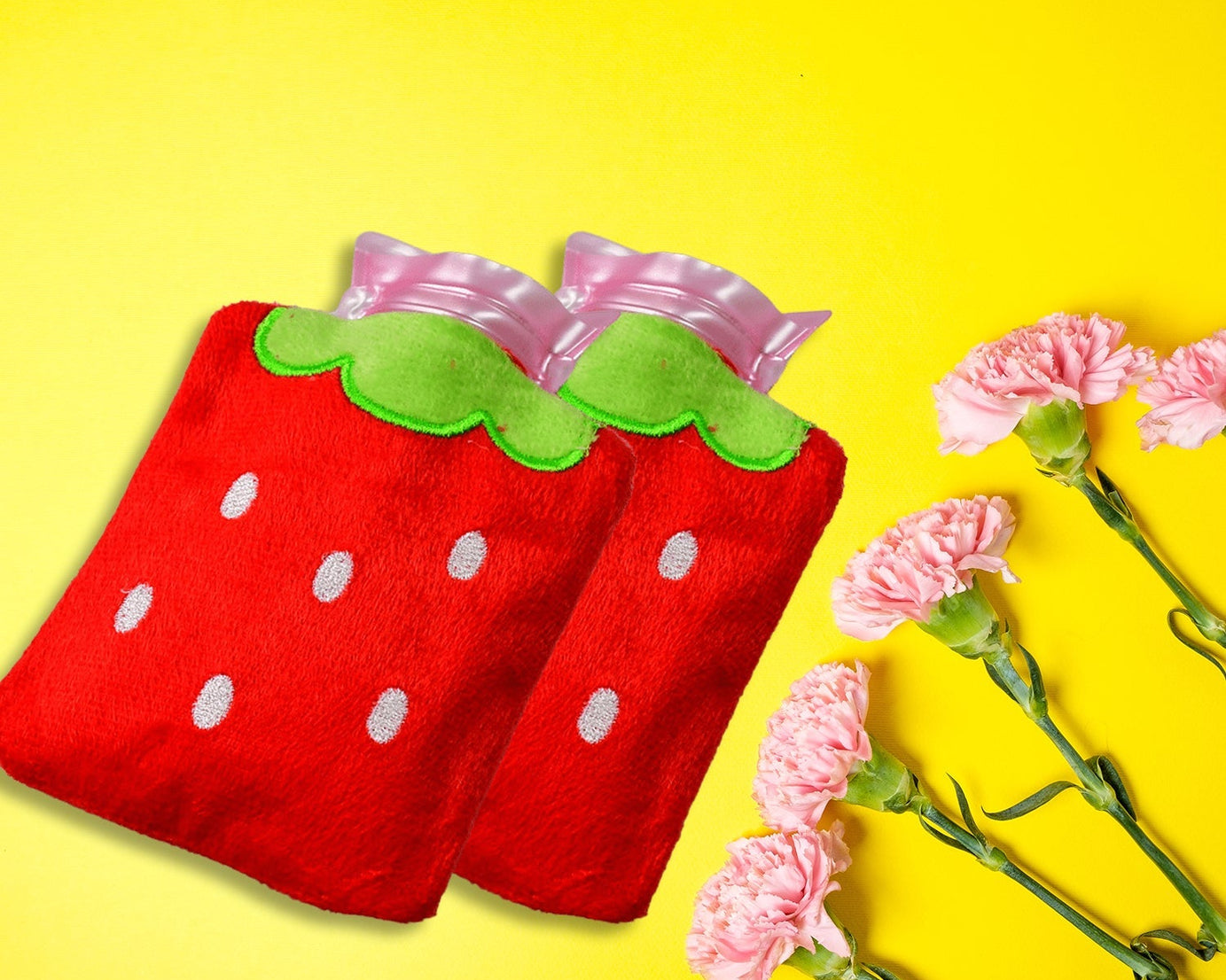 6516 Strawberry small Hot Water Bag with Cover for Pain Relief, Neck, Shoulder Pain and Hand, Feet Warmer, Menstrual Cramps.