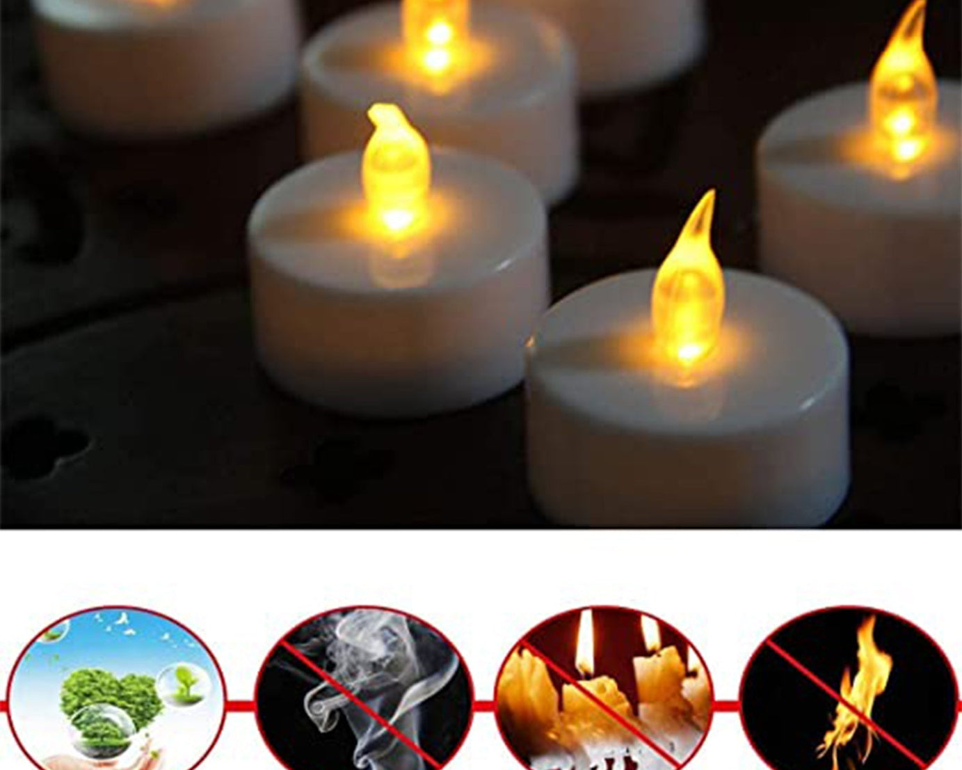 Battery-operated floating candles in a clear box