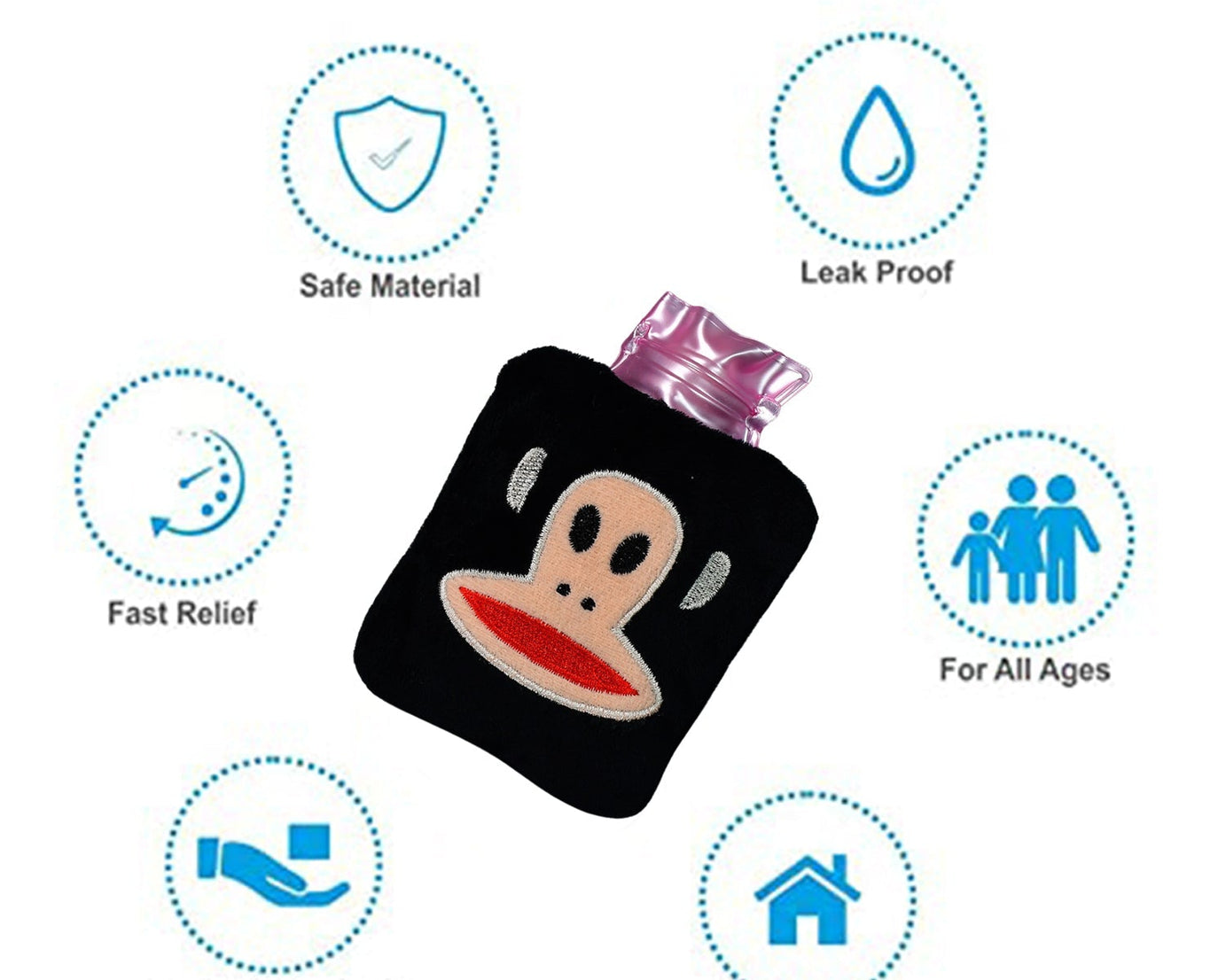 6522 Black Monkey small Hot Water Bag with Cover for Pain Relief, Neck, Shoulder Pain and Hand, Feet Warmer, Menstrual Cramps.