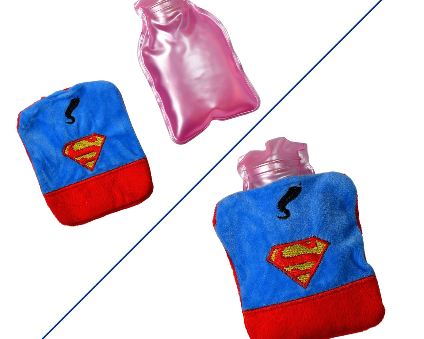 6530 Superman Print small Hot Water Bag with Cover for Pain Relief, Neck, Shoulder Pain and Hand, Feet Warmer, Menstrual Cramps.