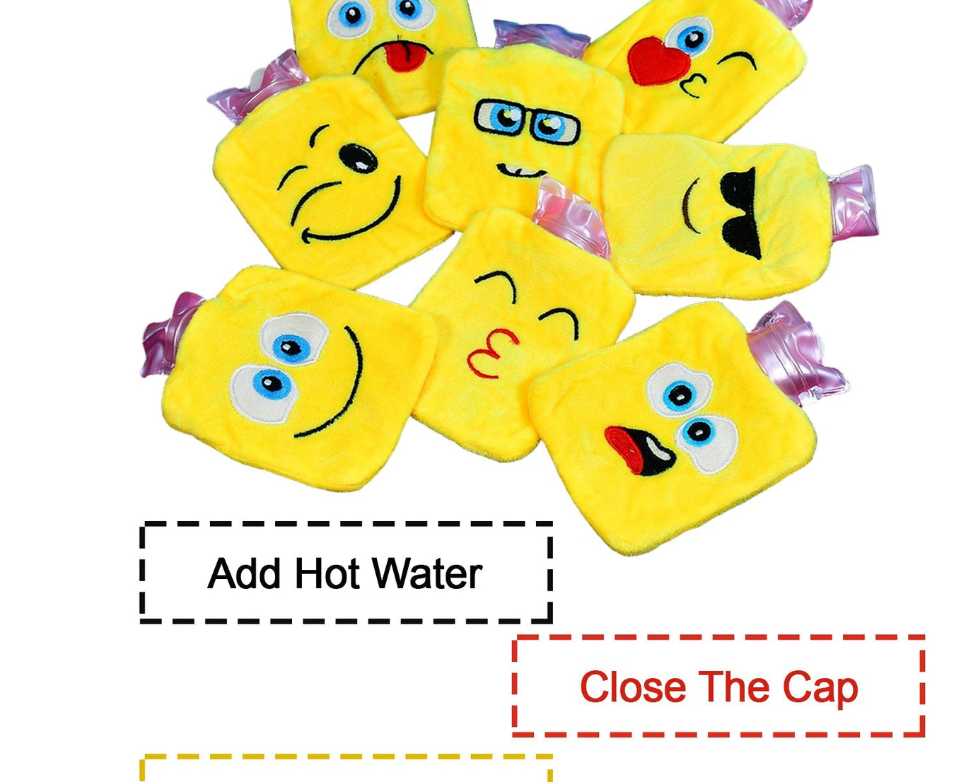 6535 1pc Mix Emoji designs small Hot Water Bag with Cover for Pain Relief, Neck, Shoulder Pain and Hand, Feet Warmer, Menstrual Cramps.
