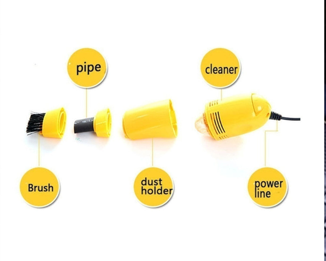 Compact car vacuum cleaner, USB powered, ideal for interior cleaning.