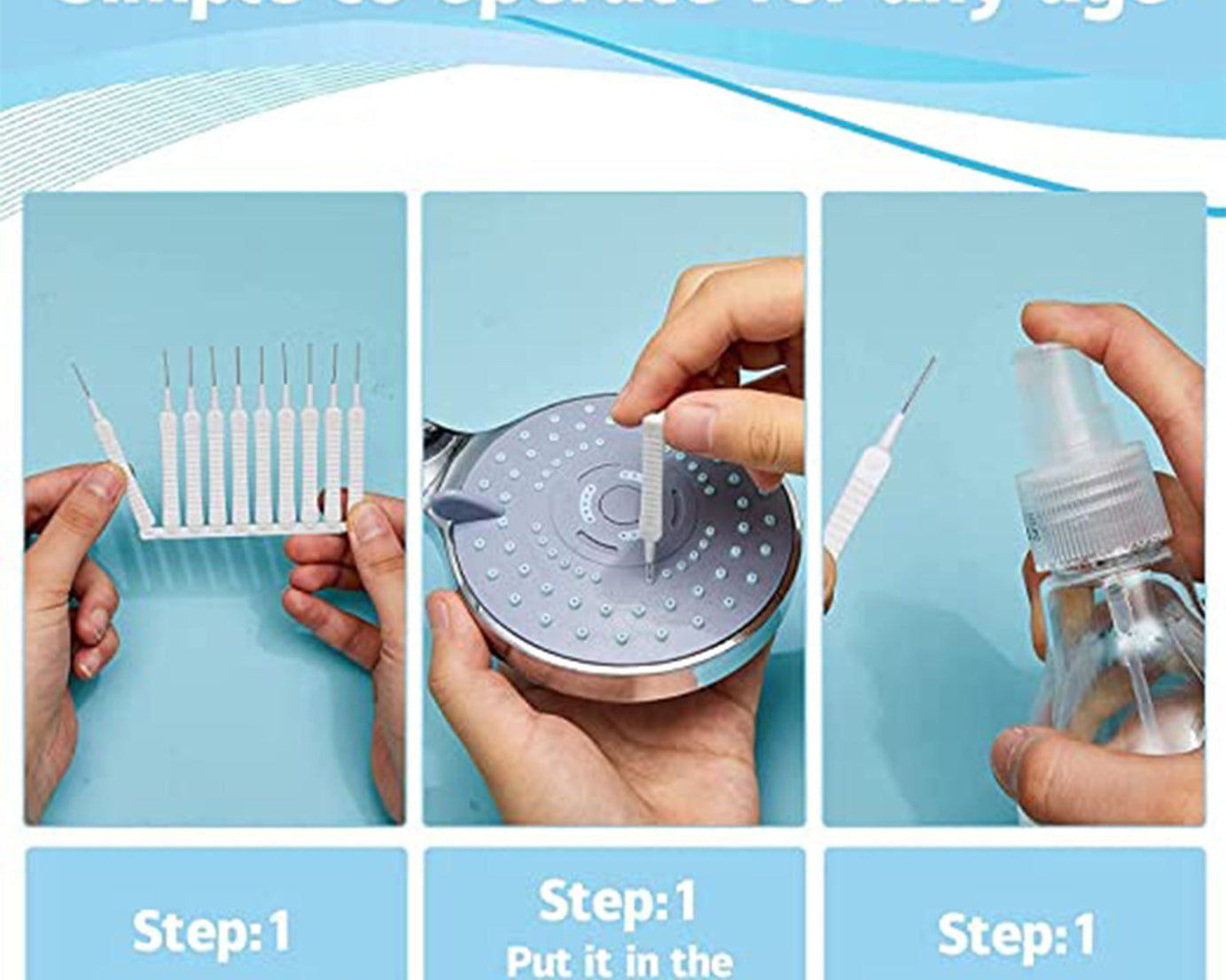 Set of 10 cleaning brushes for shower heads