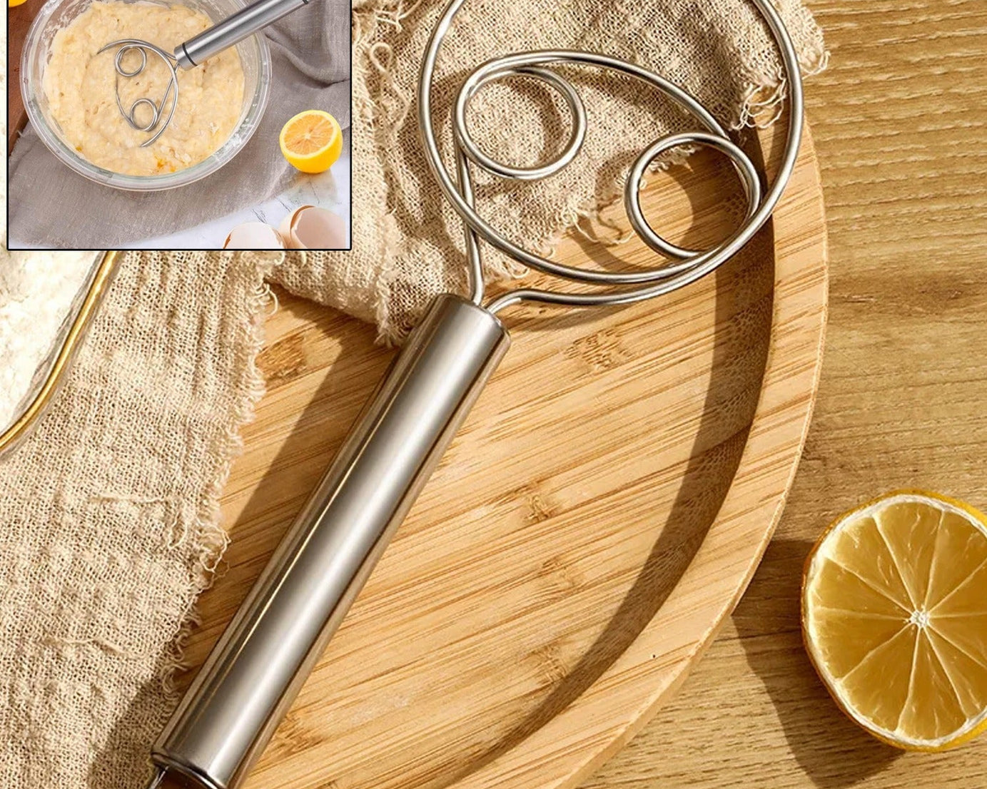Dough Whisk, Premium Stainless Steel Dutch Whisk, Dough Hand Mixer Artisan Blender For Egg, Bread, Cake, Pastry, Pizza Dough - Perfect Baking Tools, Whisking, Tirring Kitchen Tools (1 Pc)