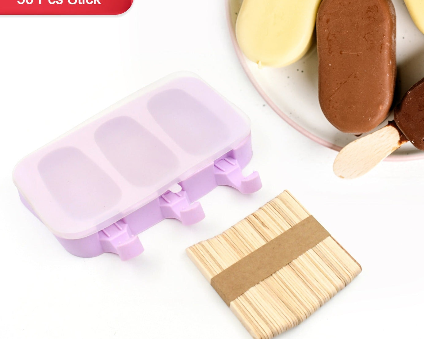 Silicone Popsicle Molds, Ice Pop Maker Molds with Lids and Sticks for Kids DIY Homemade Ice Cream, (With 50 Sticks)