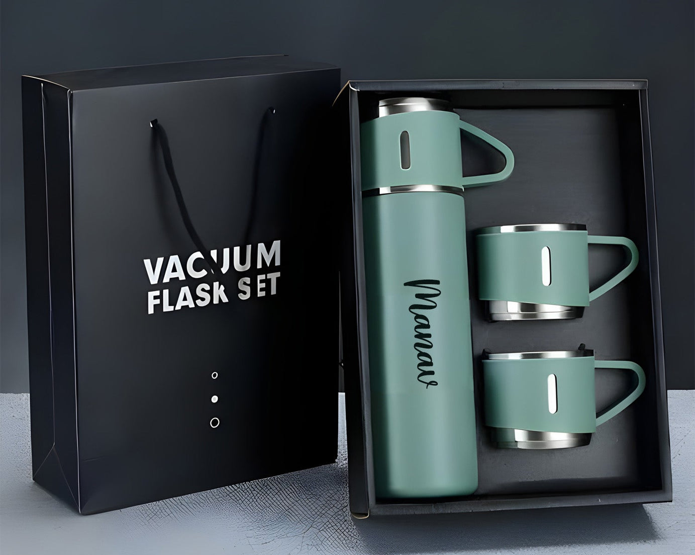 Customized/Personalized Stainless Steel Water Bottle Vacuum Flask Set With 3 Steel Cups Combo | Gifting Custom Name Water Bottle | Gifts for boyfriend/Girlfriend/Employee | 500ML |