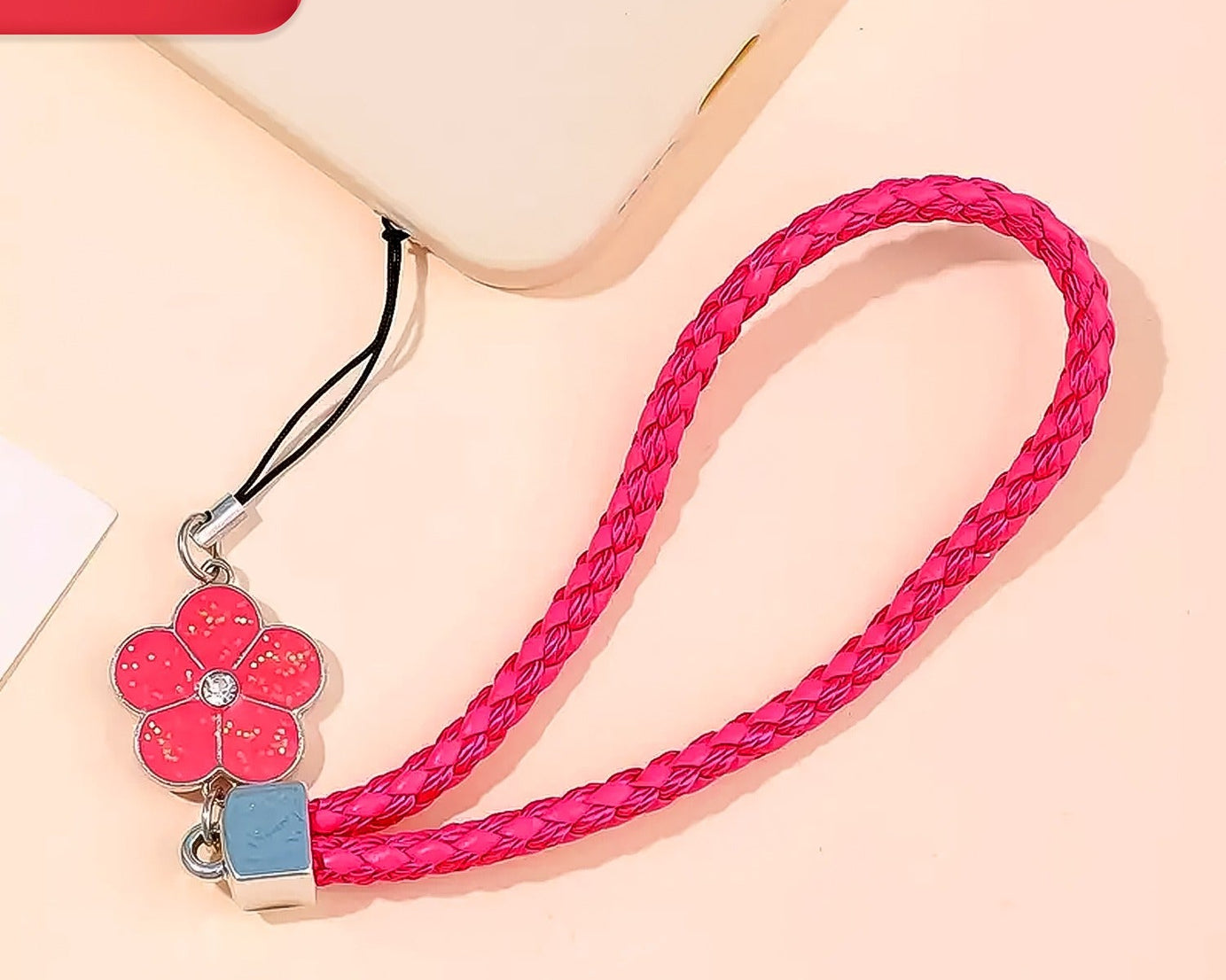 Flower Shape metal alloy pendant Nylon Braided leather hand strap lanyard phone (1 Pc / Multicolor)