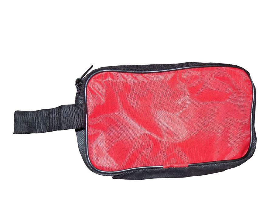 Red pouch for travel or shaving