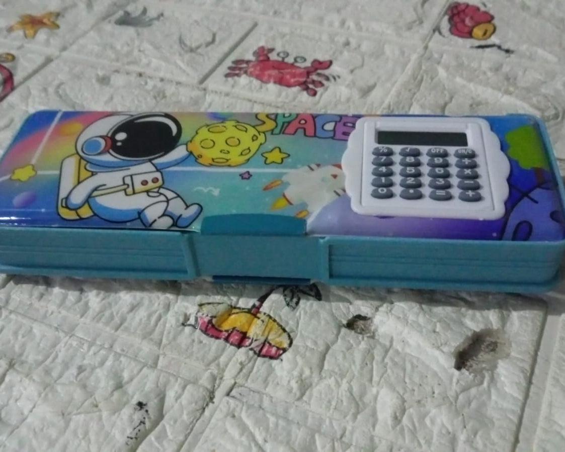 Double Sided Magnetic Geometry Box, Pencil Box with Calculator for Boys Art Plastic Pencil Box  for Girls and Boys
