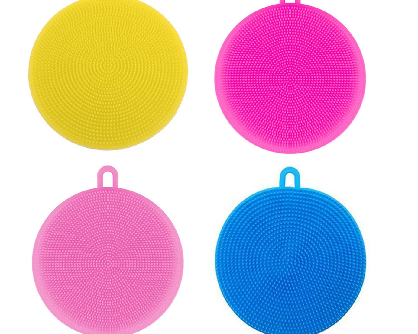 Non-stick silicone dish scrubber sponge in assorted colors.