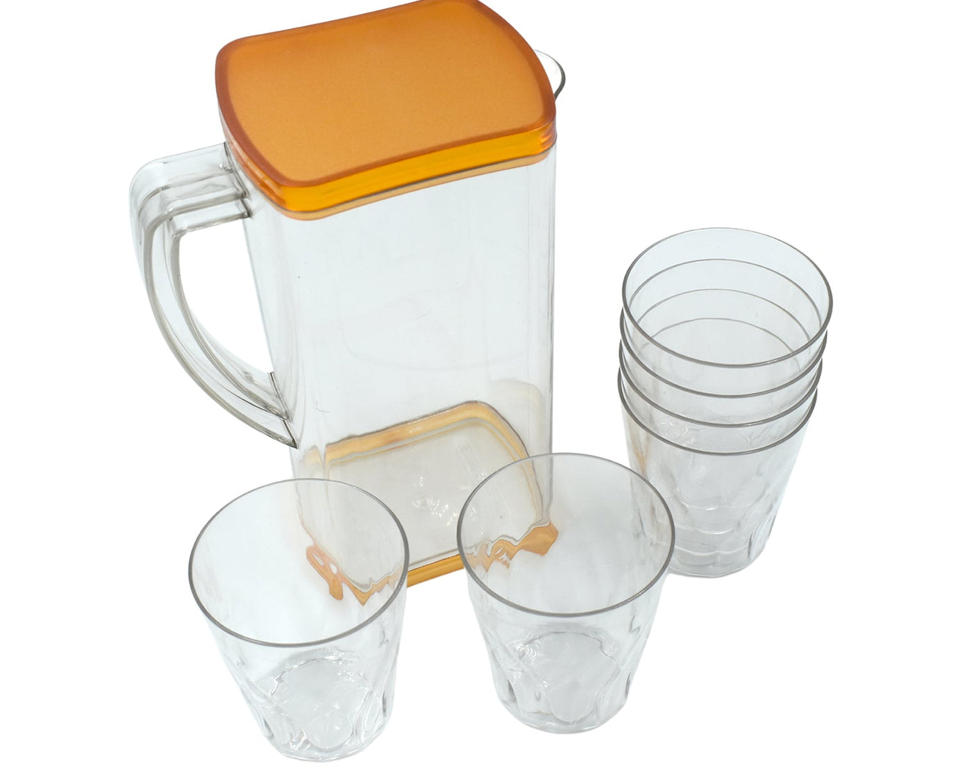 Resistant glass jug suitable for serving juice, milk, and hot or cold beverages.