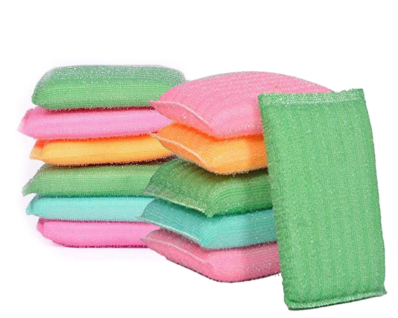 Kitchen scrubber pads, 12-pack, non-scratch for safe use on utensils.