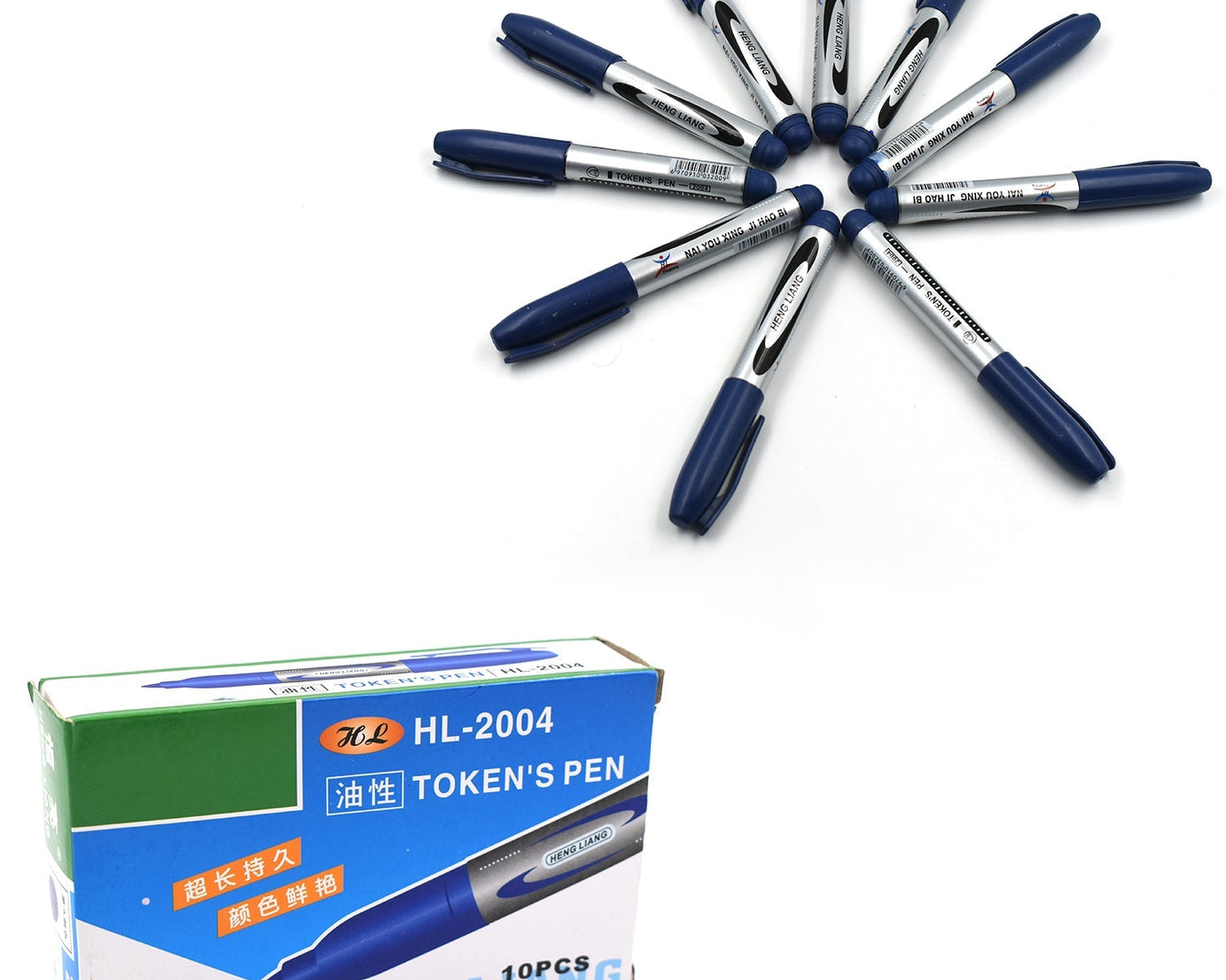 Blue marker and pen set for smooth writing and marking.