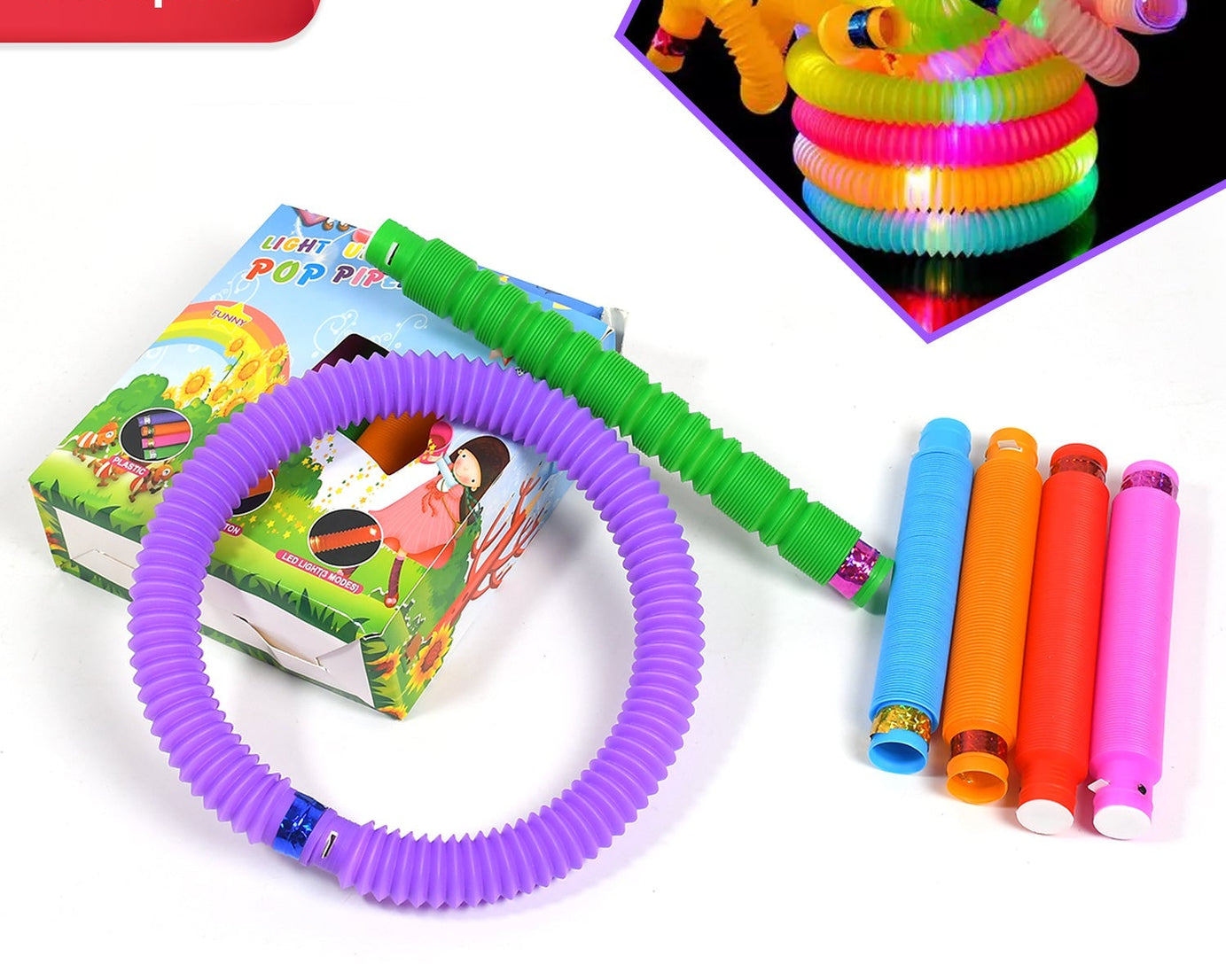 Stretchable fidget tubes in various colors