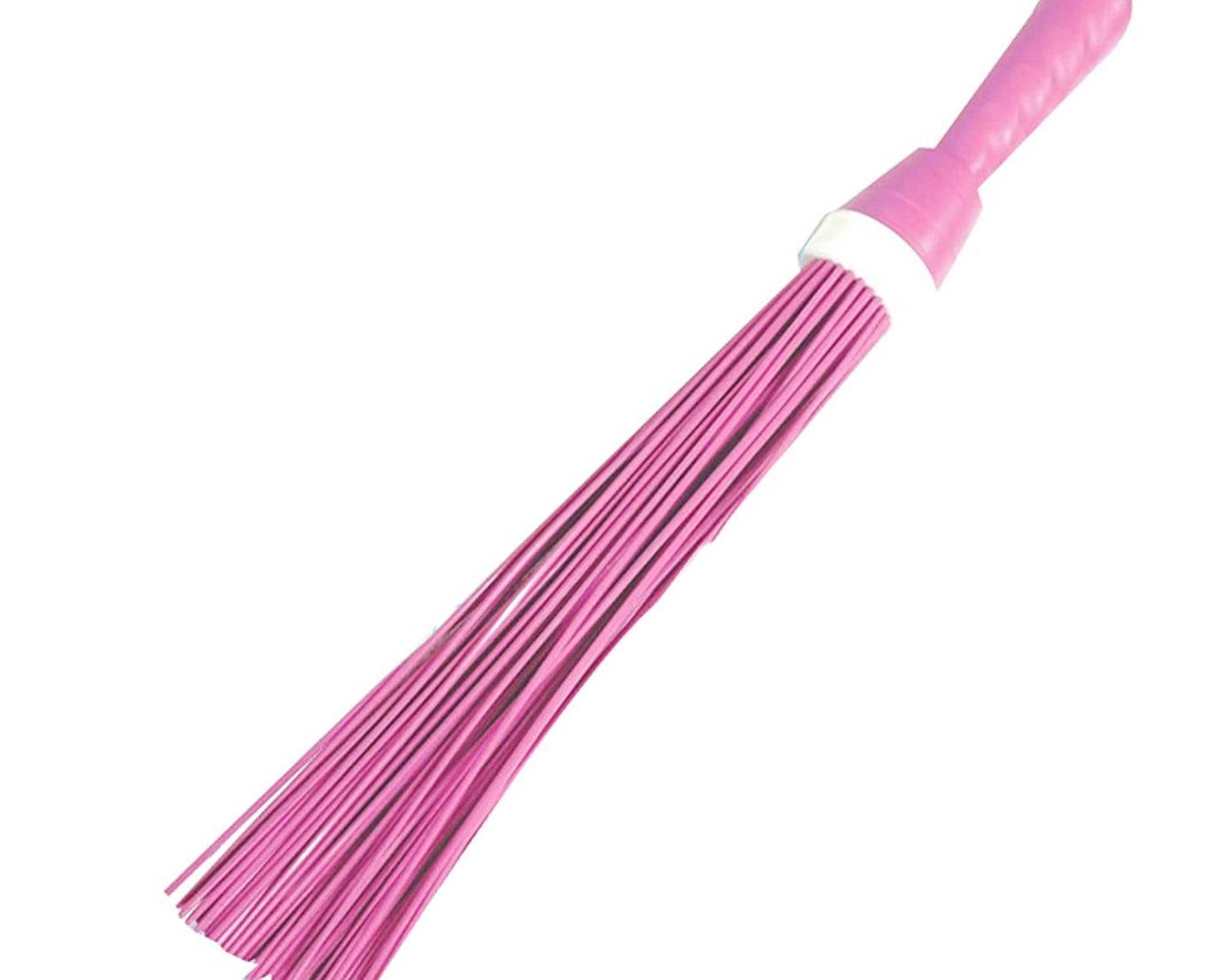 Efficient plastic broom for cleaning floors, effective on both wet and dry surfaces.