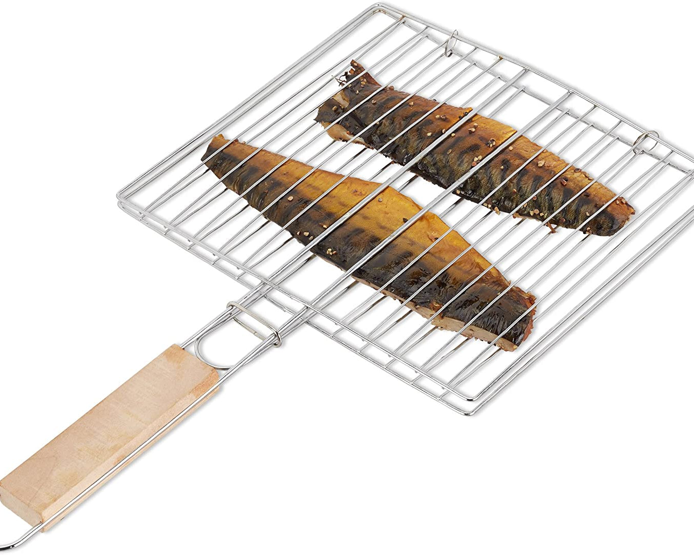 Square roaster for papad with wooden handle for grilling