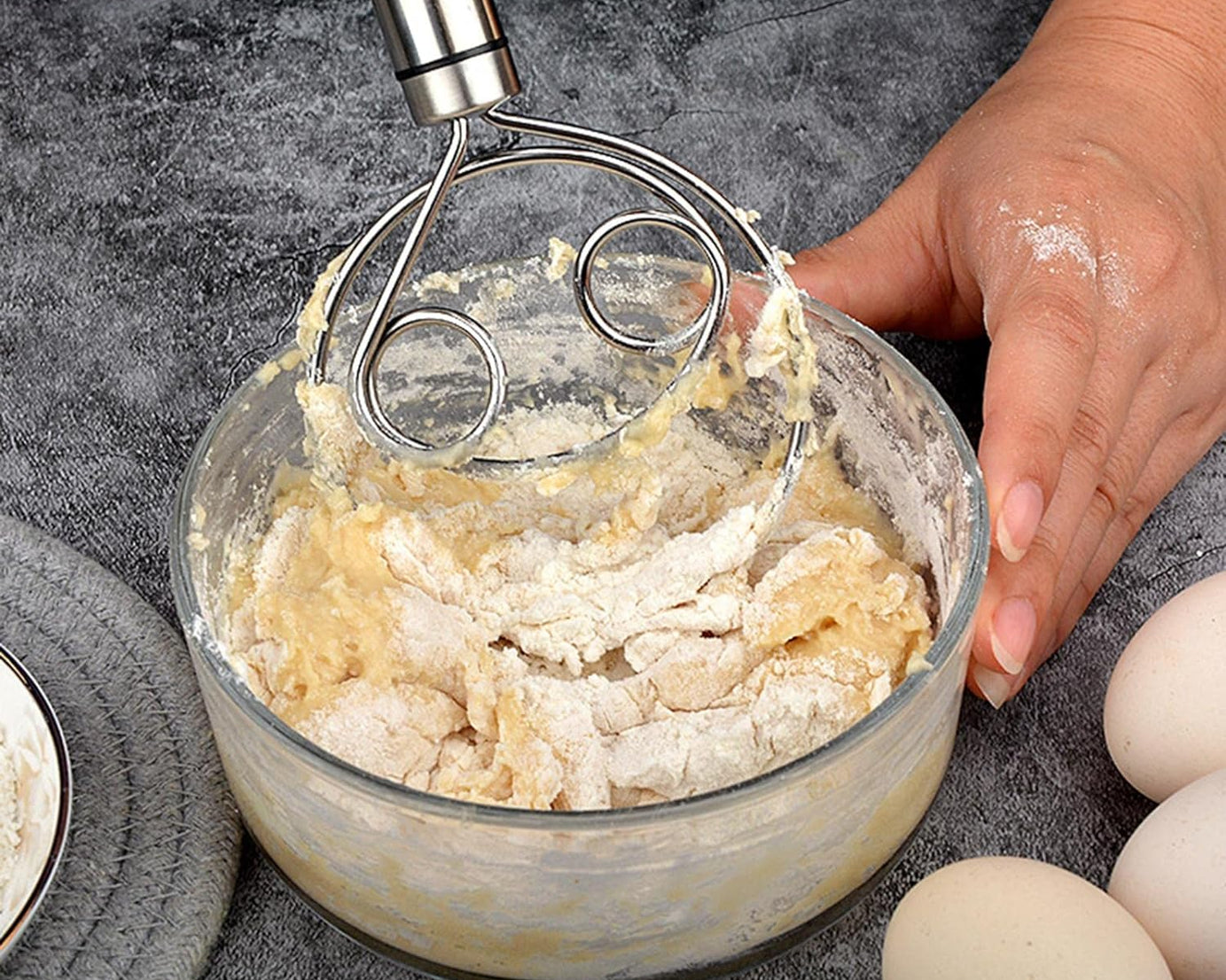 Dough Whisk, Premium Stainless Steel Dutch Whisk, Dough Hand Mixer Artisan Blender For Egg, Bread, Cake, Pastry, Pizza Dough - Perfect Baking Tools, Whisking, Tirring Kitchen Tools (1 Pc)