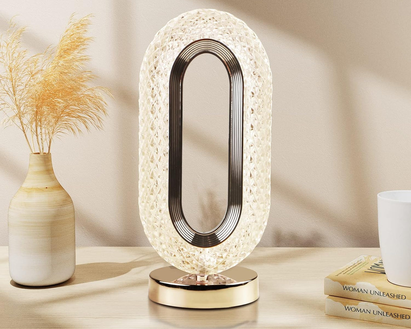Touch Control Crystal Table Desk Lamp, 3-Way Dimmable Light, USB Rechargeable Crystal Diamond Table Lamp, Exquisite Night Stand Light Lamp Beside Lamp for Bedroom Living Room, Decorative Desk Lamp