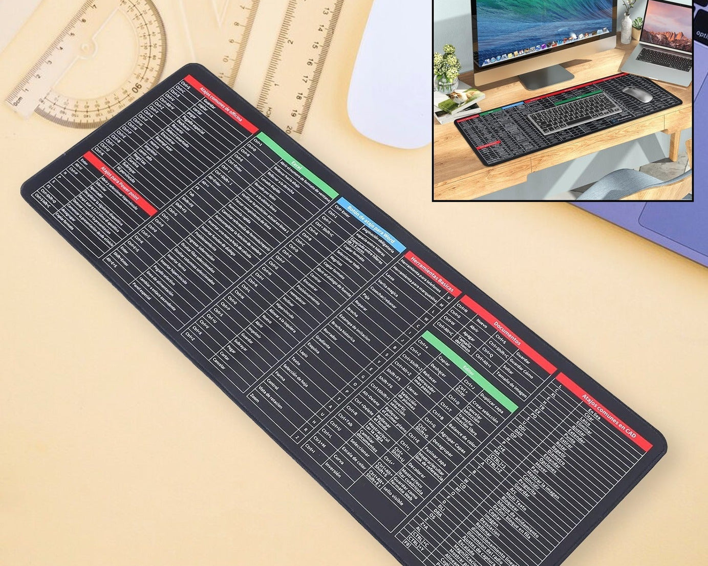 Shortcut Keyboard Mat Mouse Pad Mat Mouse Pads for Desk Quick Key Super Large Anti-slip Keyboard Pad Desk Accessories Desktop Mouse Pad Office Oversized Big Mouse Pad Rubber (80—30 Cm)