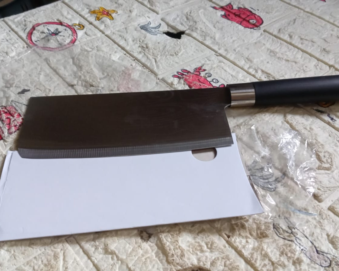 5735 Stainless Steel Chef Damascus Cleaver Vegetable Knife with Plastic Handle & Cover, Multipurpose Use for Kitchen or Restaurant (12 Inch)